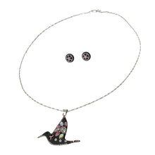 Load image into Gallery viewer, 925 Mexican Sterling Silver Fine Crystal Black Bird Necklace & Earring Set