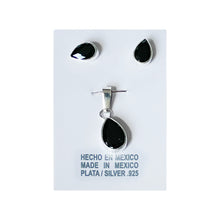 Load image into Gallery viewer, 925 Mexican Sterling Silver Drop-shaped Black Zirconia Pendant & Earrings