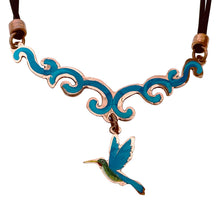 Load image into Gallery viewer, Blue Flying Bird Copper Necklace & Earring Set