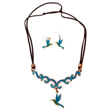 Load image into Gallery viewer, Blue Flying Bird Copper Necklace & Earring Set