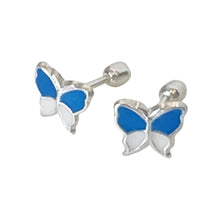 Load image into Gallery viewer, 925 Mexican Sterling Silver Blue & White Butterfly Stud Earrings