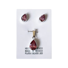 Load image into Gallery viewer, 925 Mexican Sterling Silver Drop-shaped Brown Zirconia Pendant & Earrings