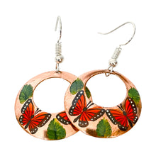 Load image into Gallery viewer, Butterfly & Leaf Copper Necklace & Hook Earring Set