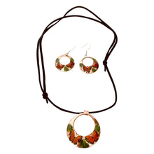 Load image into Gallery viewer, Butterfly & Leaf Copper Necklace & Hook Earring Set