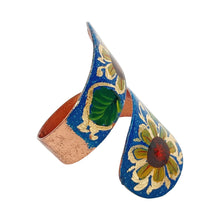 Load image into Gallery viewer, Mexican Double Layered Blue Floral Leaf Copper Ring