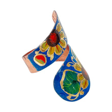 Load image into Gallery viewer, Mexican Double Layered Blue Floral Leaf Copper Ring
