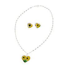 Load image into Gallery viewer, 925 Mexican Sterling Silver Floral Heart-shaped Necklace & Earring Set