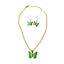 Load image into Gallery viewer, Green Butterfly Copper Necklace Earring Set