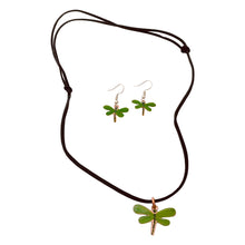 Load image into Gallery viewer, Green Darner Necklace & Hook Earring Set