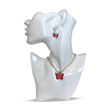 Load image into Gallery viewer, Pink Butterfly Copper Necklace Earring Set