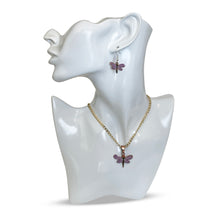 Load image into Gallery viewer, Purple Darner Copper Necklace & Hook Earring Set
