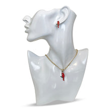 Load image into Gallery viewer, Red Parrot Copper Necklace & Stud Earring Set