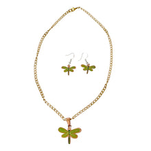 Load image into Gallery viewer, Light Green Darner Copper Necklace & Earring Set