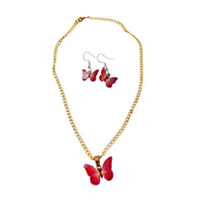 Load image into Gallery viewer, Pink Butterfly Copper Necklace Earring Set