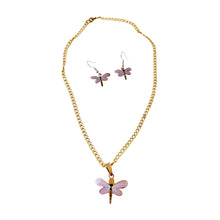 Load image into Gallery viewer, Purple Darner Copper Necklace & Hook Earring Set