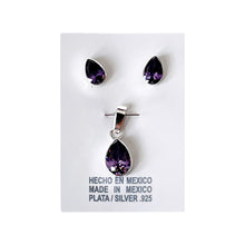 Load image into Gallery viewer, 925 Mexican Sterling Silver Drop-shaped Purple Zirconia Pendant & Earrings