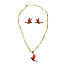 Load image into Gallery viewer, Red Flying Bird Copper Necklace Earring Set