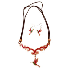 Load image into Gallery viewer, Red Green Flying Bird Copper Necklace & Earring Set