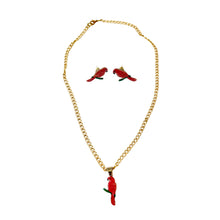 Load image into Gallery viewer, Red Parrot Copper Necklace & Stud Earring Set