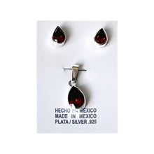 Load image into Gallery viewer, 925 Mexican Sterling Silver Drop-shaped Red Zirconia Pendant & Earrings