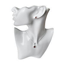Load image into Gallery viewer, 925 Mexican Sterling Silver Drop-shaped Red Zirconia Pendant & Earrings
