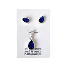 Load image into Gallery viewer, 925 Mexican Sterling Silver Drop-shaped Royal Blue Zirconia Pendant & Earrings