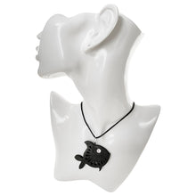 Load image into Gallery viewer, Oaxacan Black Clay hand-sculpted fish-shaped necklace with cristal