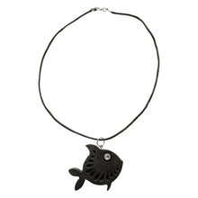 Load image into Gallery viewer, Oaxacan Black Clay hand-sculpted fish-shaped necklace with cristal