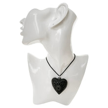 Load image into Gallery viewer, Oaxacan Black Clay hand-sculpted heart-shaped necklace with floral details