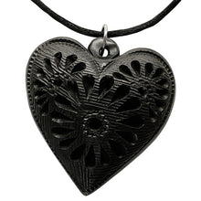 Load image into Gallery viewer, Oaxacan Black Clay hand-sculpted heart-shaped necklace with floral details