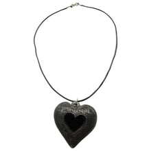 Load image into Gallery viewer, Oaxacan Black Clay hand-sculpted heart-shaped necklace with hollow heart