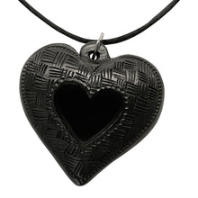 Load image into Gallery viewer, Oaxacan Black Clay hand-sculpted heart-shaped necklace with hollow heart