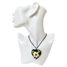 Load image into Gallery viewer, Oaxacan Black Clay hand-sculpted heart-shaped necklace with painted floral details