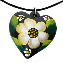 Load image into Gallery viewer, Oaxacan Black Clay hand-sculpted heart-shaped necklace with painted floral details