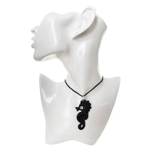 Load image into Gallery viewer, Oaxacan Black Clay hand-sculpted seahorse-shaped necklace