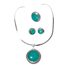 Load image into Gallery viewer, 925 Sterling Silver Turquoise Round Pendant Jewelry Set