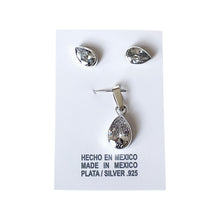 Load image into Gallery viewer, 925 Mexican Sterling Silver Drop-shaped White Zirconia Pendant & Earrings