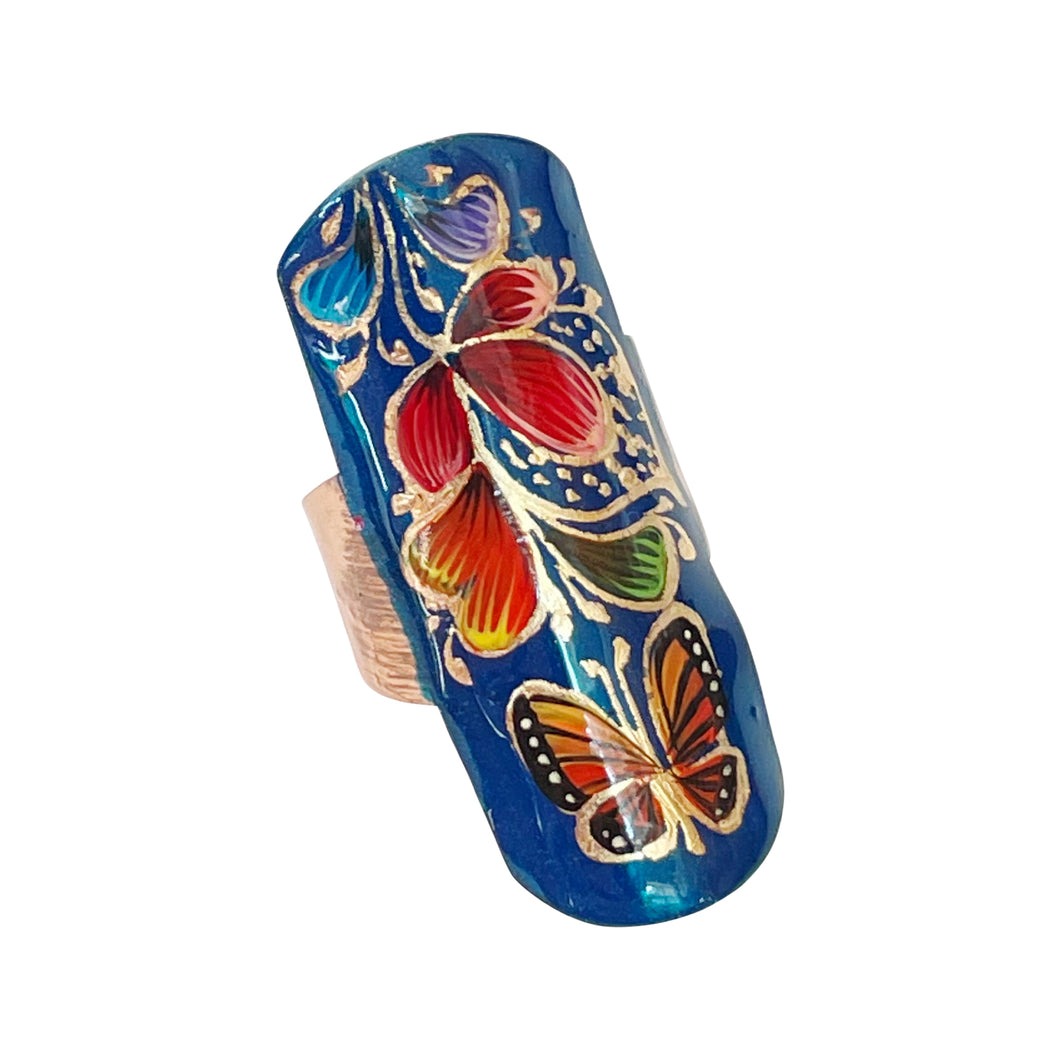 Mexican Adjustable Multicolor Butterfly Copper Ring