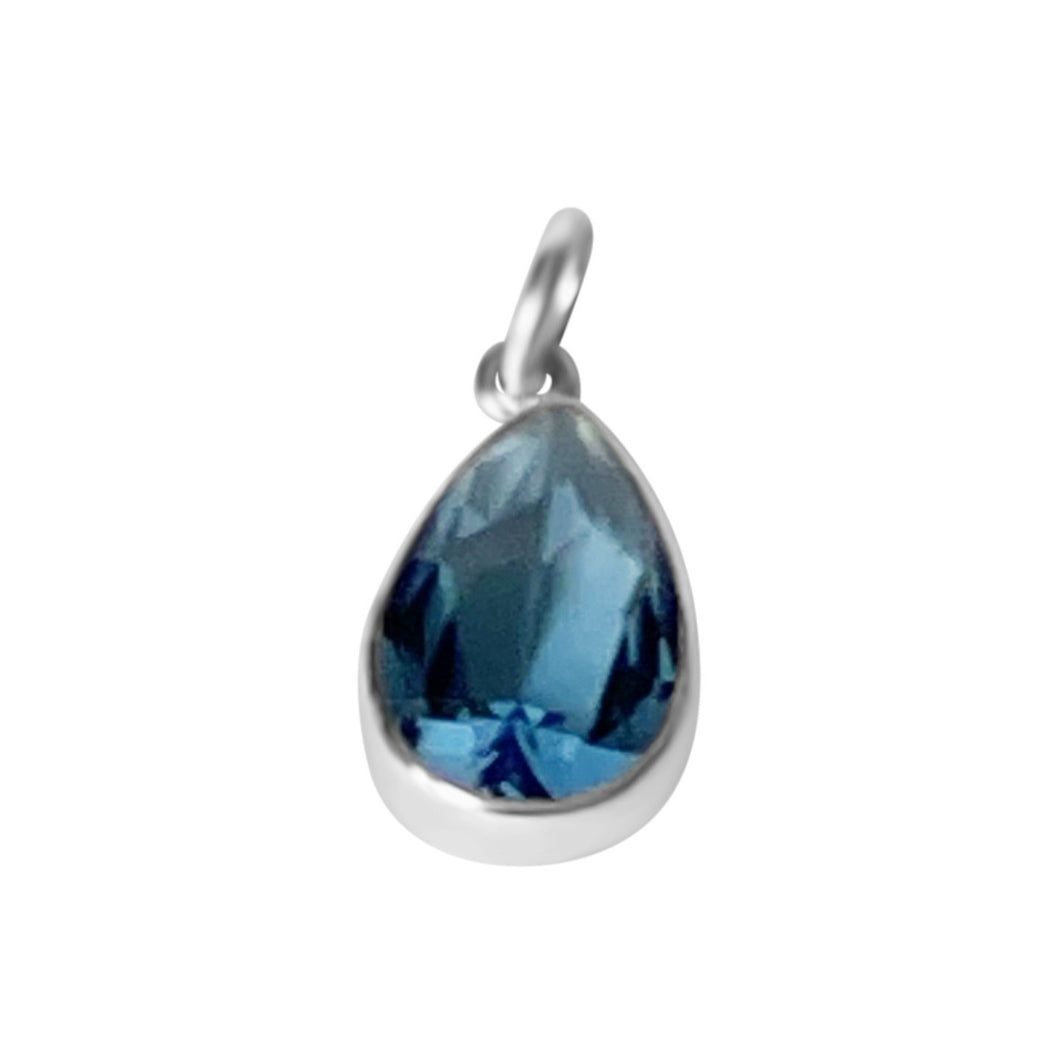 925 Mexican Sterling Silver Drop-shaped Aqua Blue Zirconia Beveled Pendant