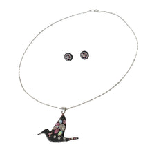Load image into Gallery viewer, 925 Mexican Sterling Silver Fine Crystal Black Bird Necklace &amp; Earring Set
