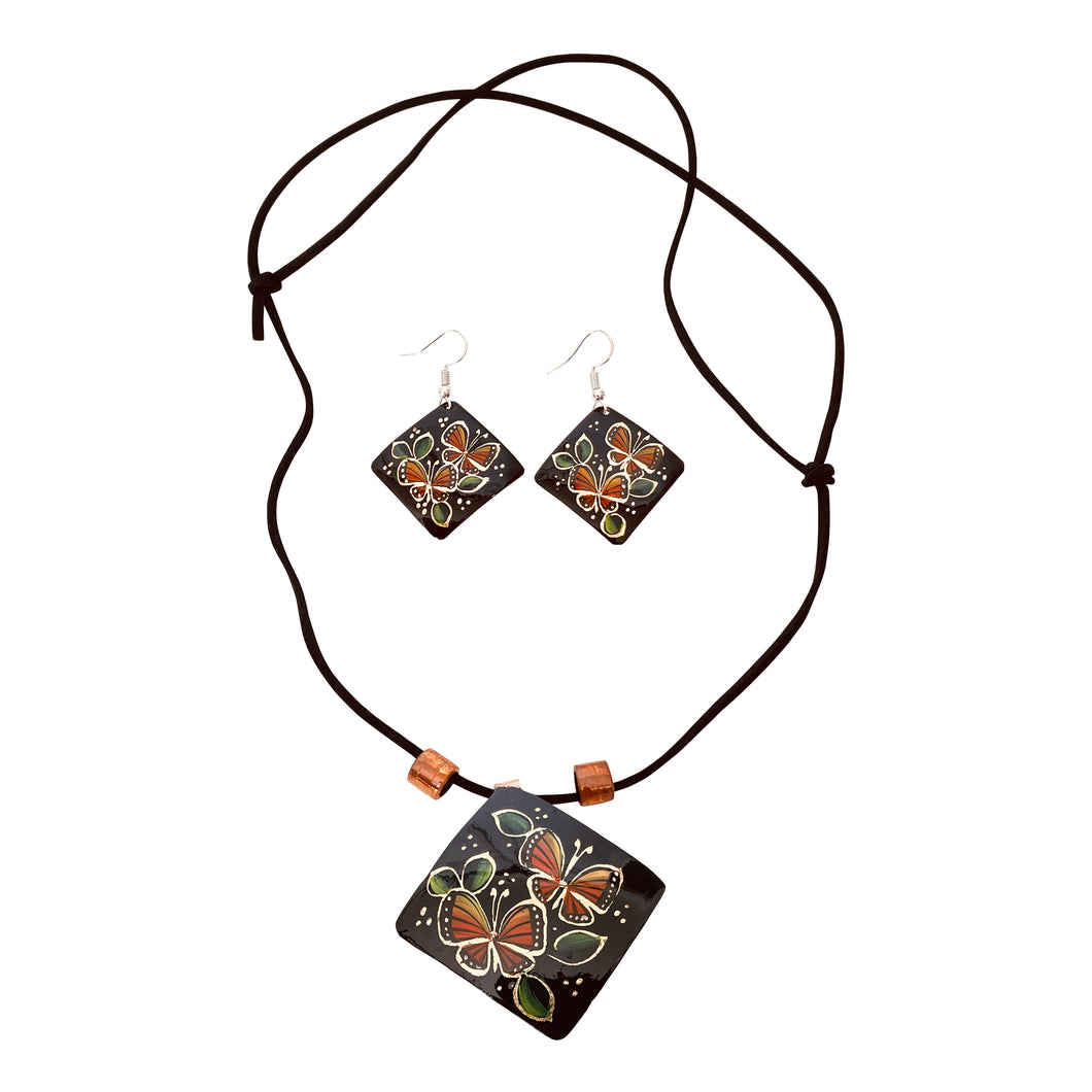 Black Butterfly Copper Necklace & Earring Set