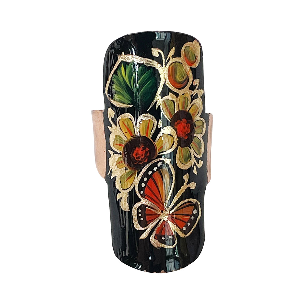 Mexican Black Floral & Butterfly Pattern Copper Ring