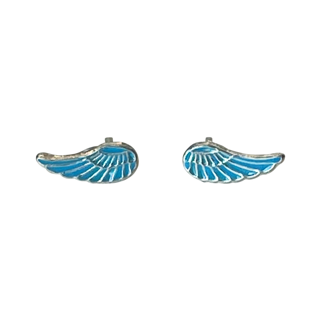 925 Sterling Silver Blue Angel Wings Stud Earrings