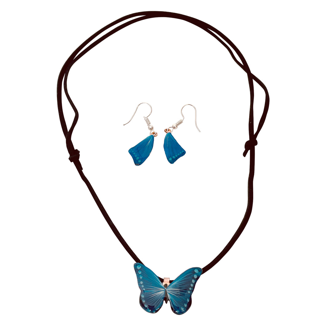 Blue Butterfly Copper Necklace & Earring Set