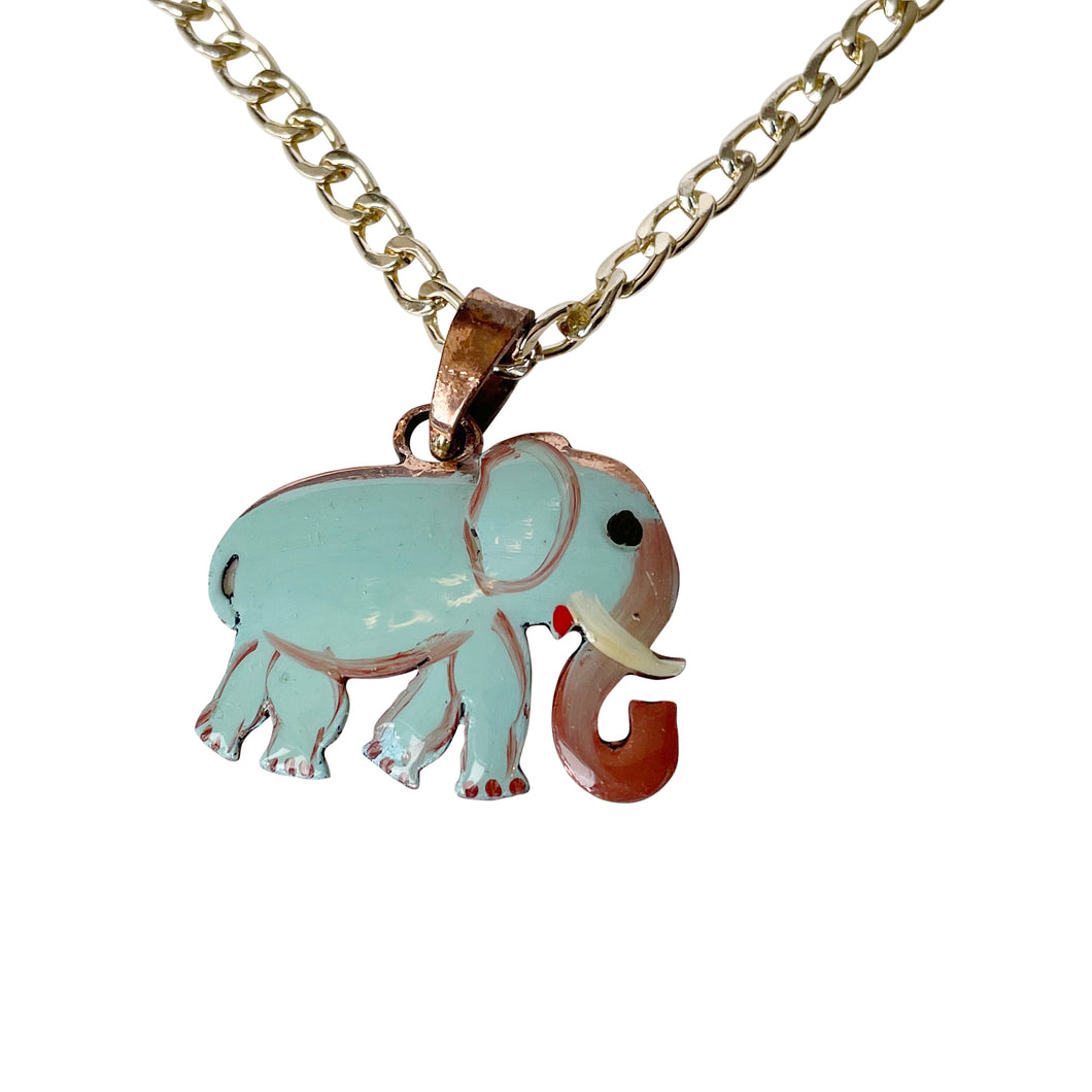 Blue Elephant Copper Necklace & Earring Set