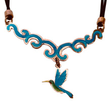 Load image into Gallery viewer, Blue Flying Bird Copper Necklace &amp; Earring Set
