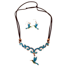 Load image into Gallery viewer, Blue Flying Bird Copper Necklace &amp; Earring Set
