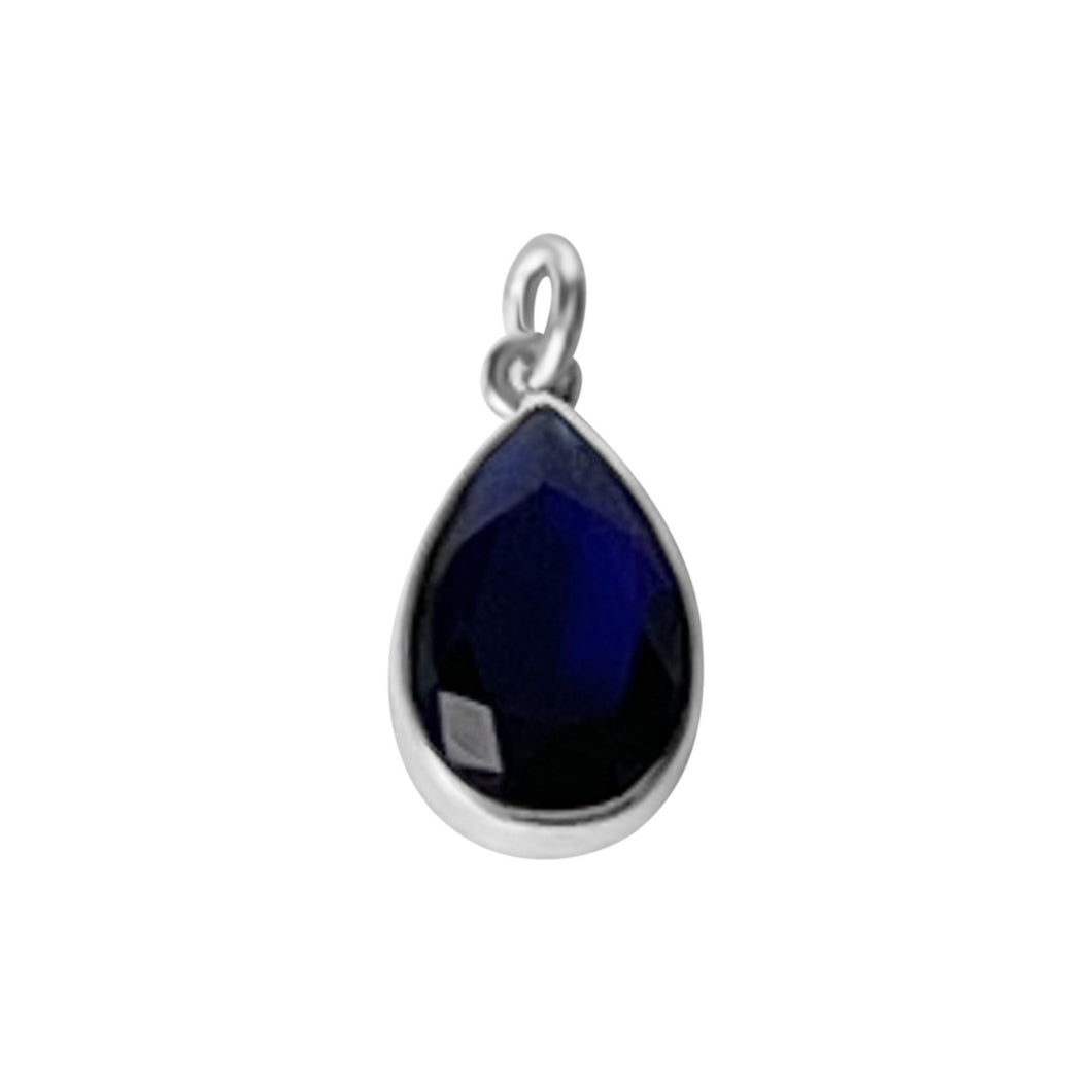 925 Mexican Sterling Silver Drop-shaped Blue Zirconia Beveled Pendant