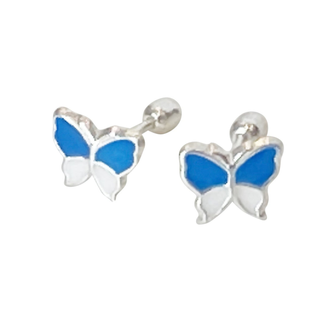 925 Mexican Sterling Silver Blue & White Butterfly Stud Earrings