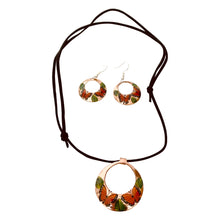 Load image into Gallery viewer, Butterfly &amp; Leaf Copper Necklace &amp; Hook Earring Set
